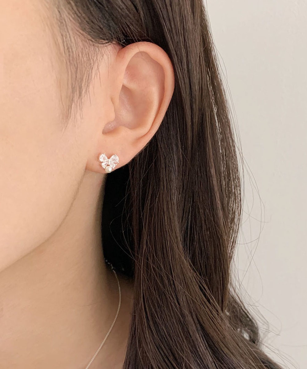 [silver925] 플라이 나비 큐빅 진주 귀걸이 (2color)